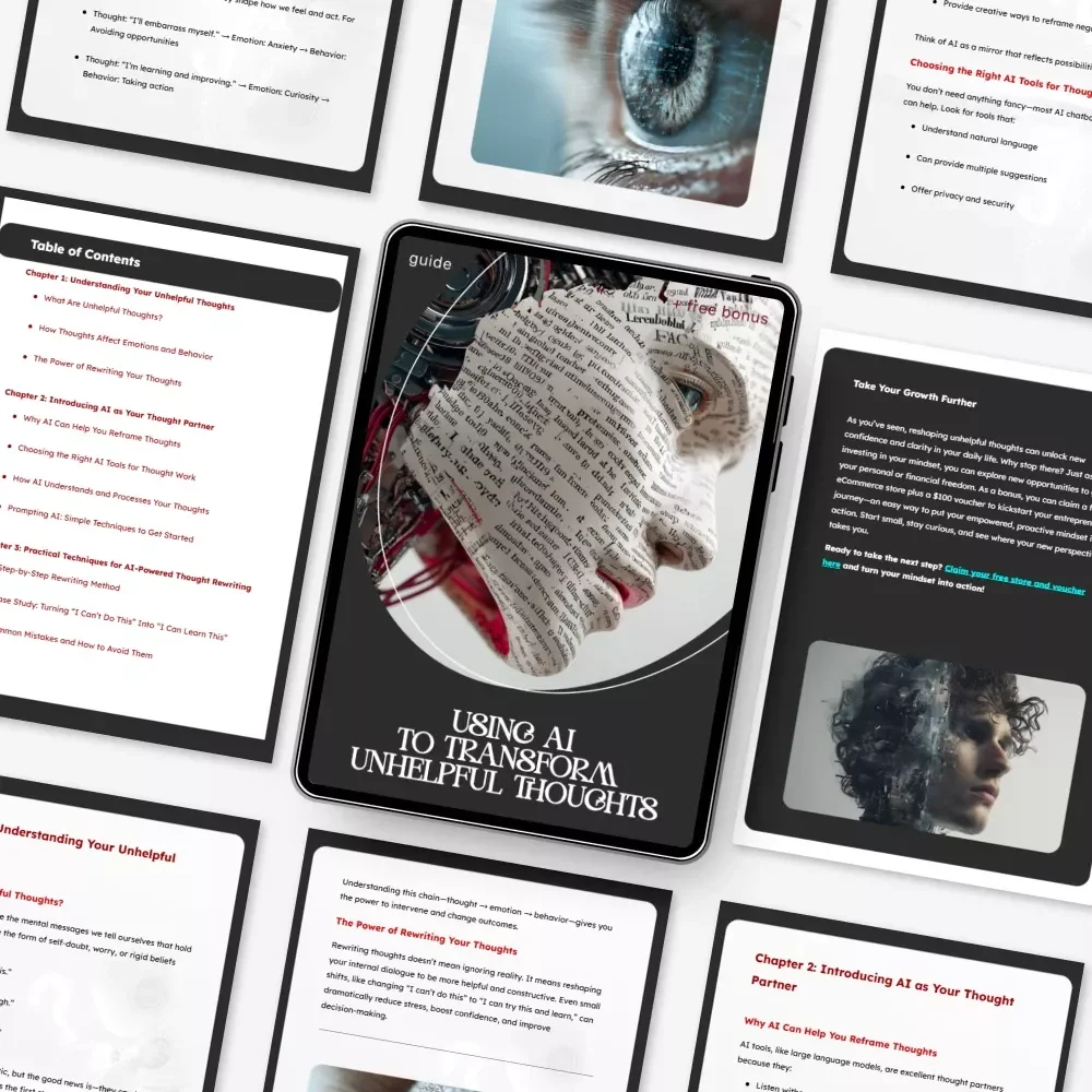 Using AI to Transform Unhelpful Thoughts | Digital Guide | How to Use AI to Rewrite Unhelpful Thoughts | Mindset Reframing eBook | Personal Growth Download