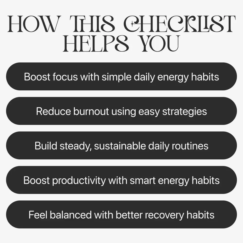 The Energy Management Checklist for Peak Performance | Digital Download Checklist for Boosting Productivity, Focus & Daily Balance | how to manage my energy for peak performance Guide
