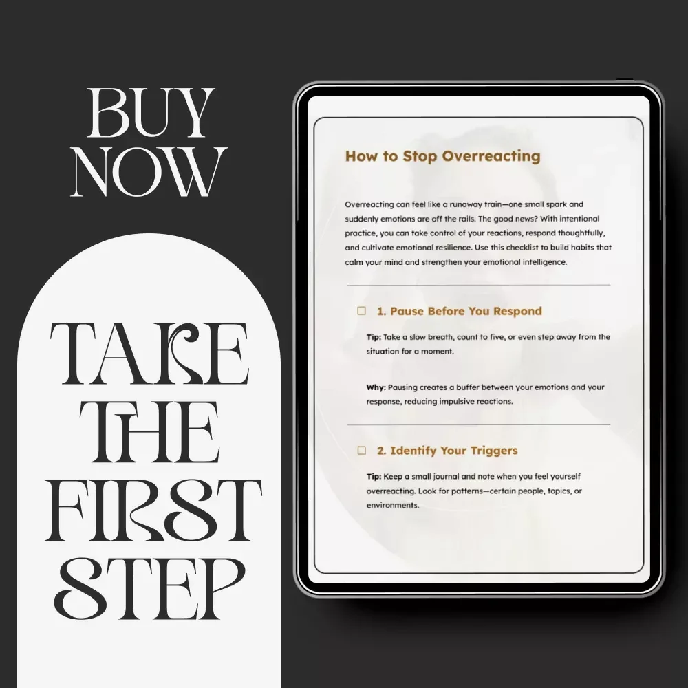 How to Stop Overreacting | Emotional Control Checklist | Printable Guide for Calm Responses and Mindful Reactions | Digital Download for Self-Improvement and Emotional Intelligence