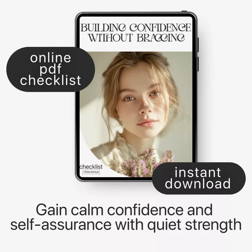 Building Confidence Without Bragging | Digital Checklist for Self-Growth and Emotional Intelligence | Learn how to build confidence without bragging | Printable Guide for Daily Confidence Habits