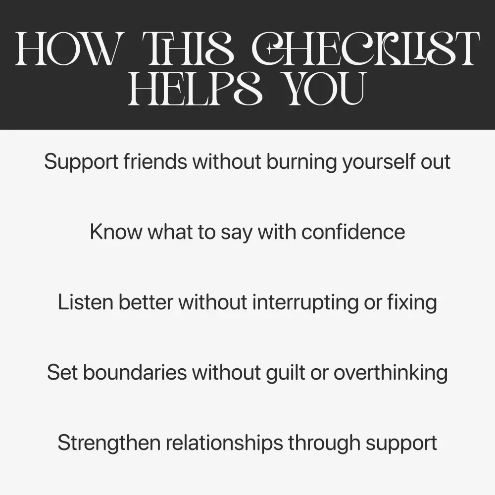 Friend Support Checklist | how to support a friend | Digital Download | Mental Health Support Guide | Friendship Care Toolkit | Instant PDF