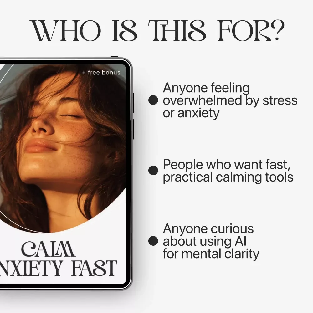 Calm Anxiety Fast – Digital Guide for How to Calm Anxiety | Instant Download Self-Help eBook, Breathing & Grounding Tools, AI Prompts for Overthinking, Mental Health Anxiety Relief Planner