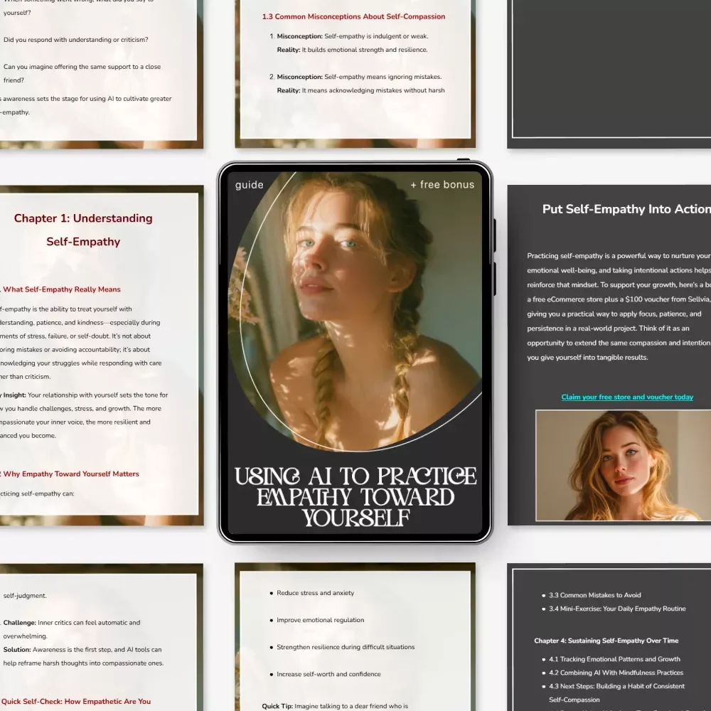 Using AI to Practice Empathy Toward Yourself – Self-Compassion AI Guide, Digital eBook, Mental Health Workbook, Journaling with AI, Mindfulness & Emotional Growth Download