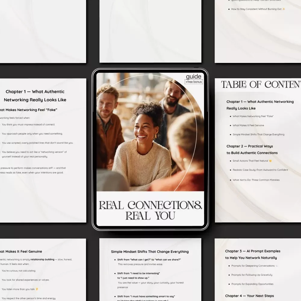 Real Connections, Real You – Authentic Networking Guide, Natural Relationship-Building eBook, AI Prompt Toolkit for Genuine Conversations
