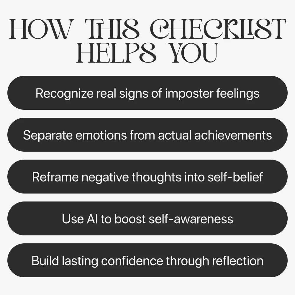 Spot Imposter Syndrome | Digital Self-Awareness Checklist | Learn how to tell if it’s imposter syndrome | Printable Mental Wellness and Confidence Tool