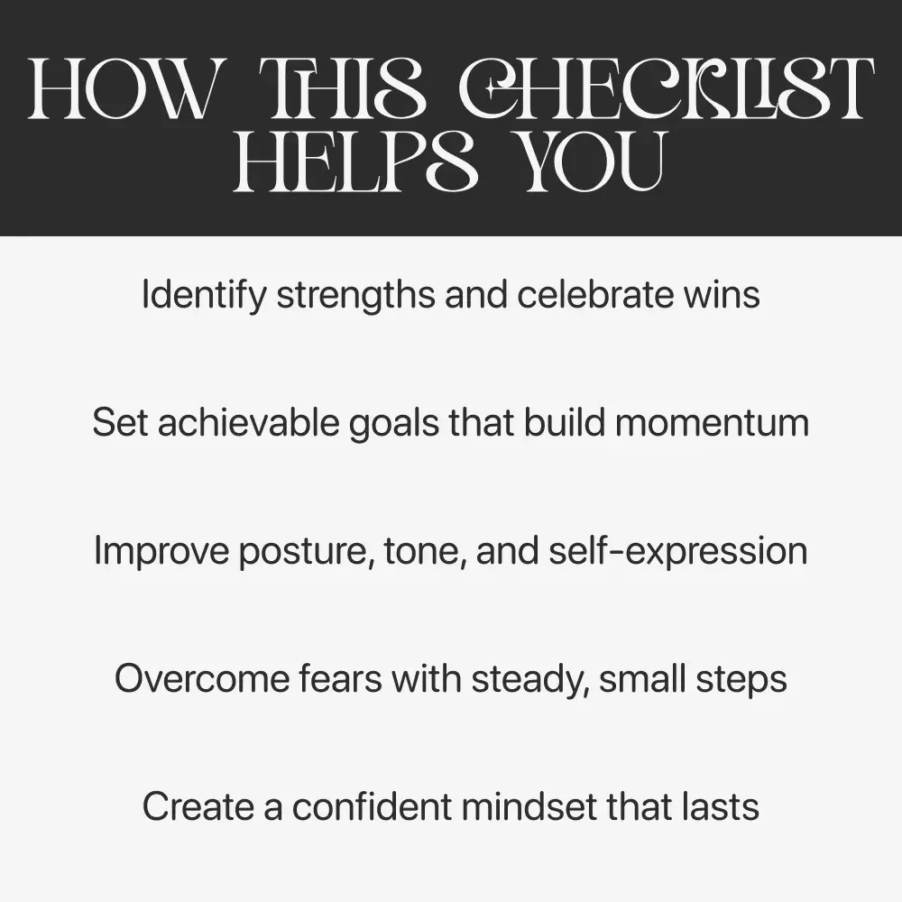 Confidence Unlocked: Step-by-Step Guide | How to Build Self-Confidence Step by Step | Printable Self-Growth Checklist for Motivation & Mindset | Digital Download