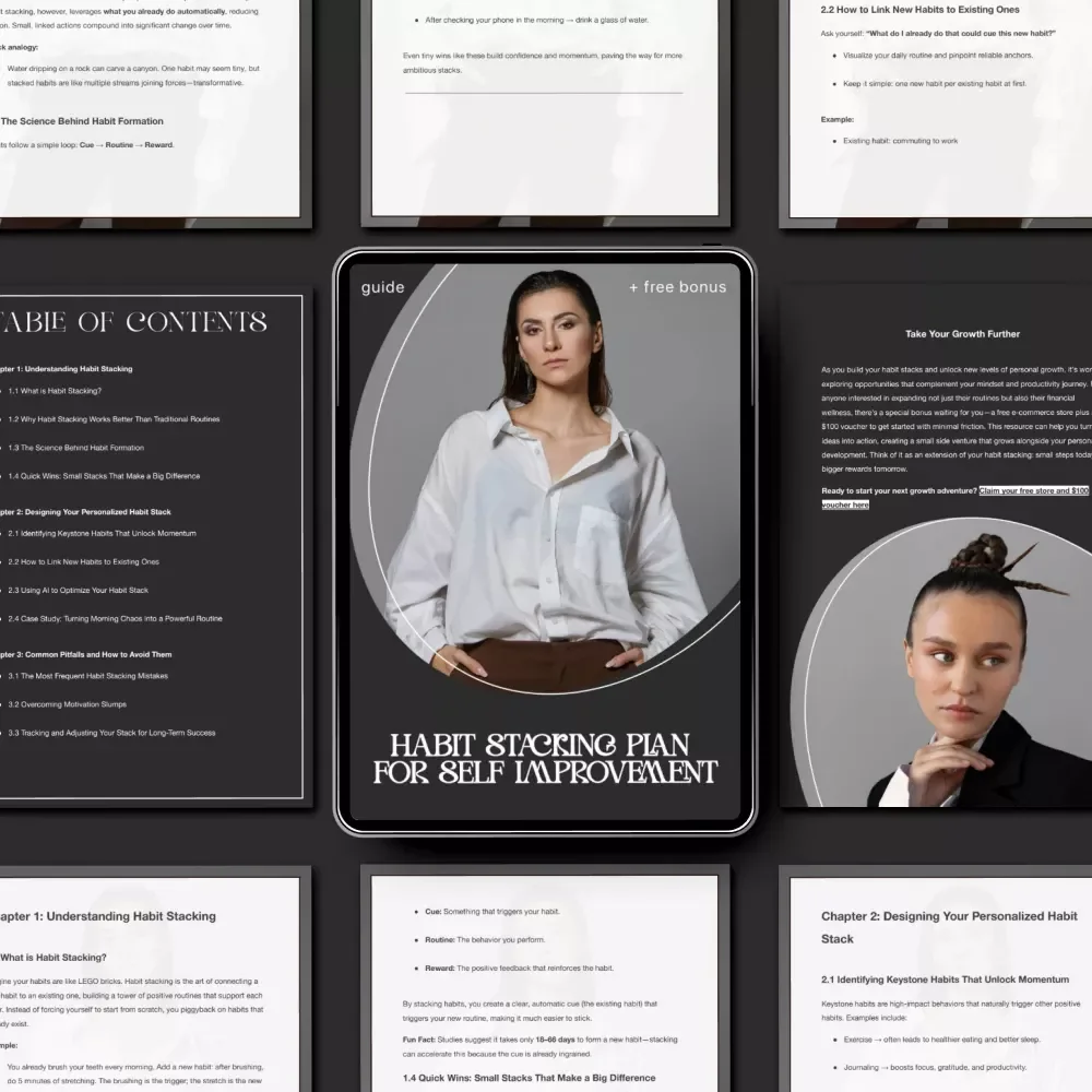 Habit Stacking Plan for Self Improvement | Digital Guide for Daily Routines, Productivity, Mindset & Lifestyle Change | Printable eBook Download