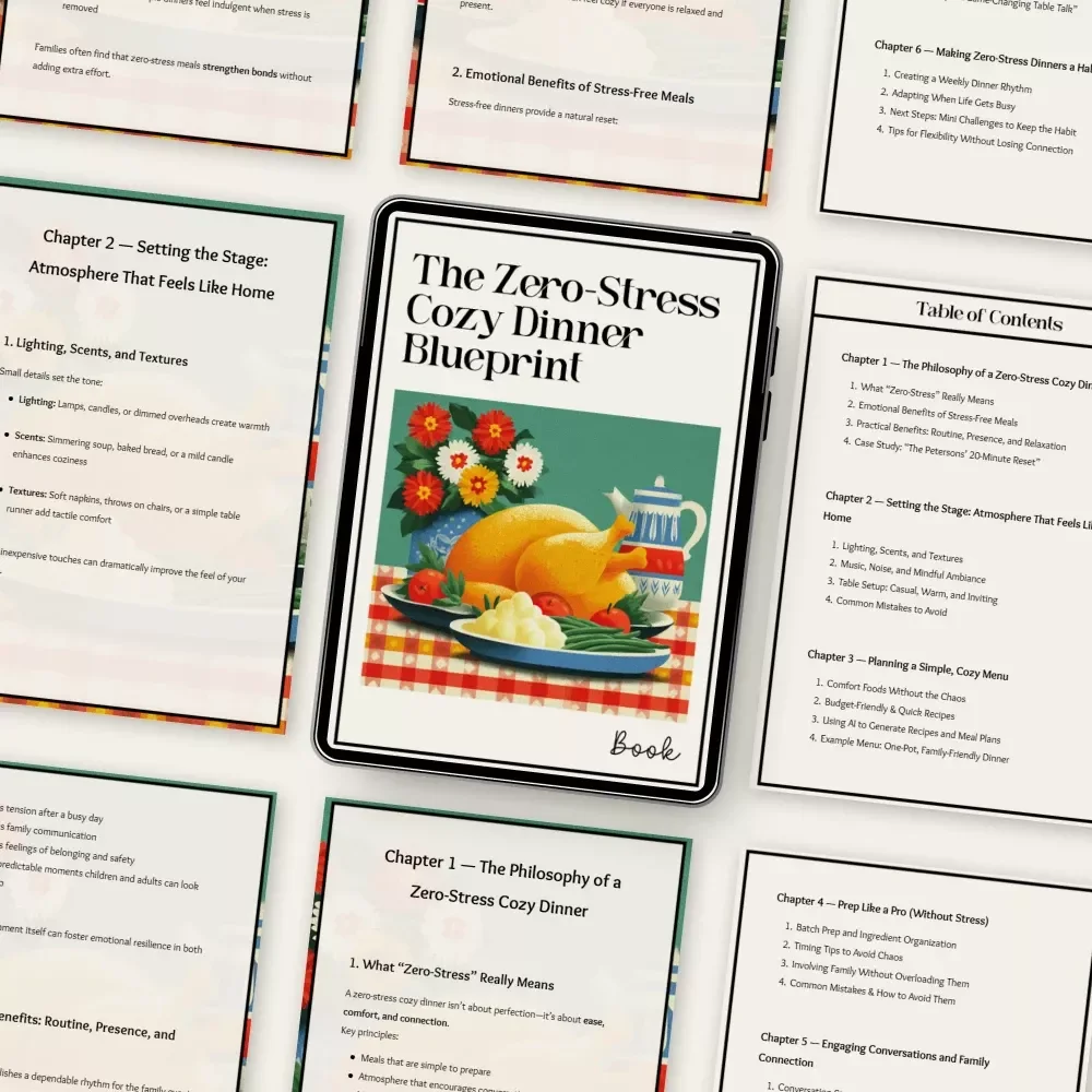 The Zero-Stress Cozy Dinner Blueprint | Cozy Dinner Guide Printable | Stress-Free Meal Planning eBook | Family Connection Checklist | Digital Download