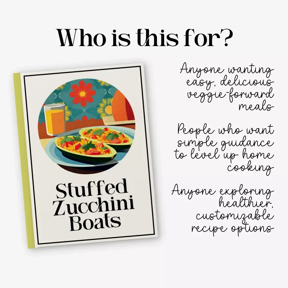 Stuffed Zucchini Boats | Printable Recipe Guide for Beginners | stuffed zucchini boats recipe | Easy Digital Download Cookbook-Style How-To