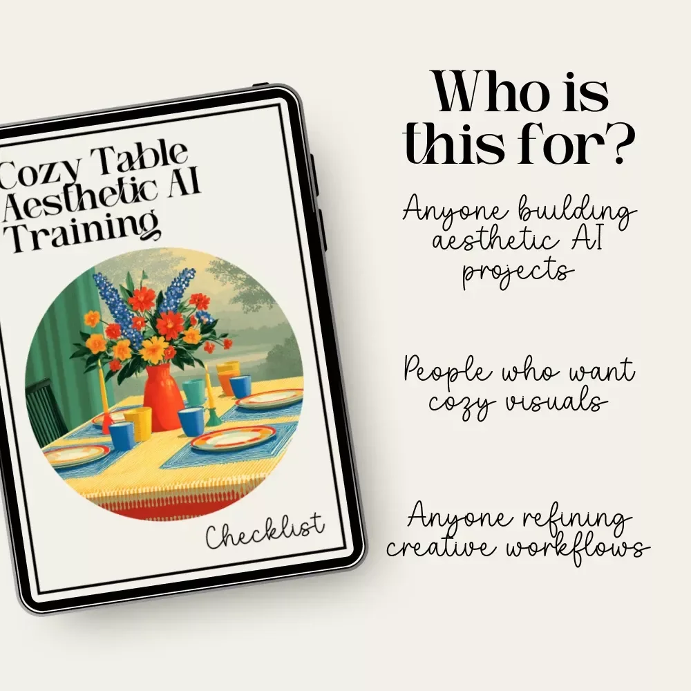 Cozy Table Aesthetic AI Training Checklist – How to Train AI on Your Favorite Cozy Table Aesthetics | Digital Download for Creators & Designers