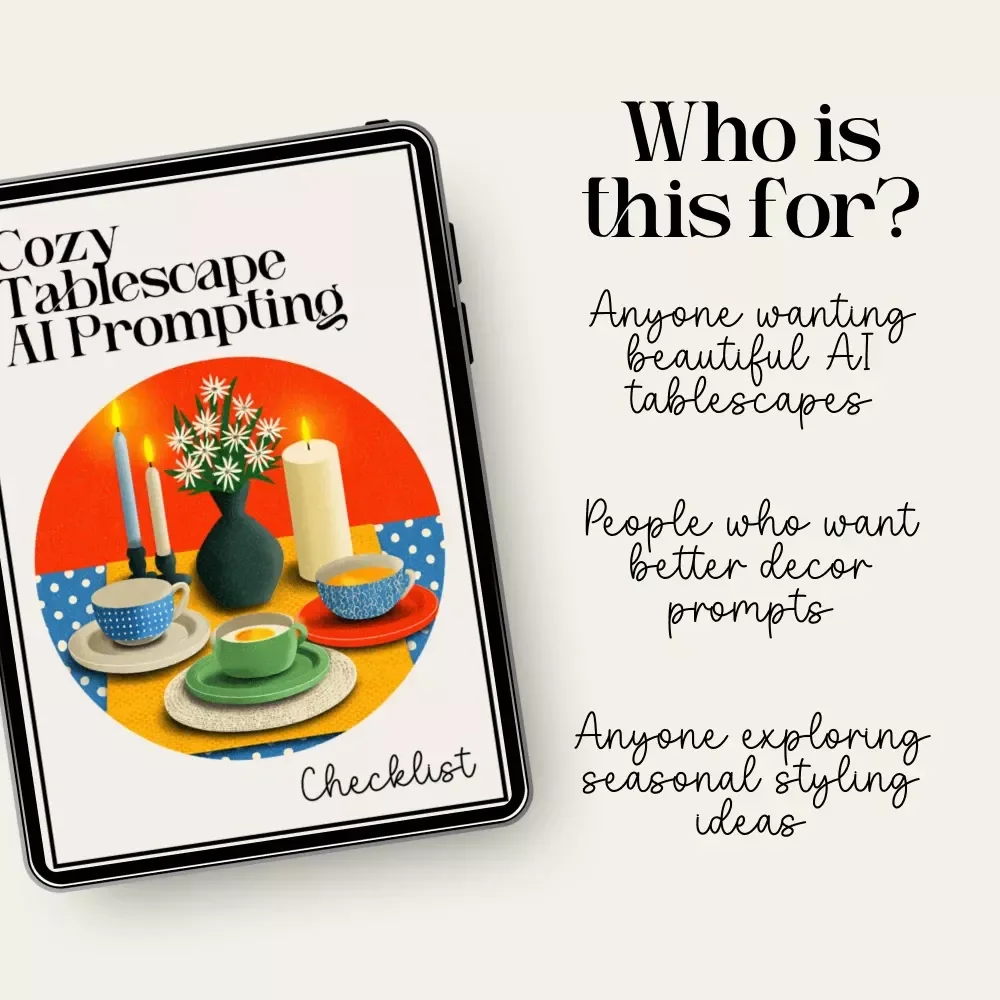 Cozy Tablescape AI Prompting Checklist | Seasonal Table Decor Prompt Guide | Digital Download for Stunning AI-Styled Table Settings
