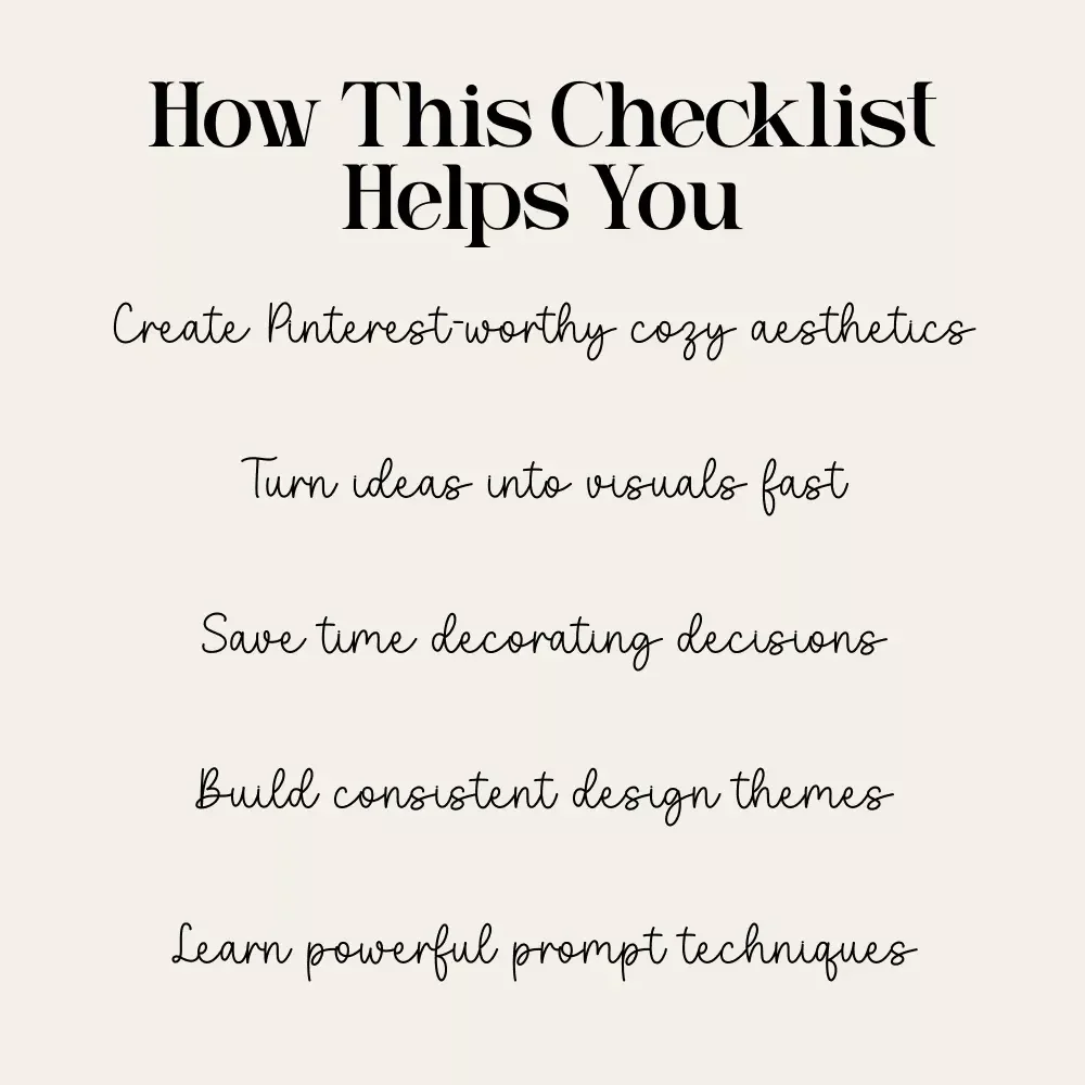 AI-Made Cozy Decor Mood Boards Checklist | how to use AI to generate cozy table decor mood boards | Digital Download for Tablescapes & Interior Styling