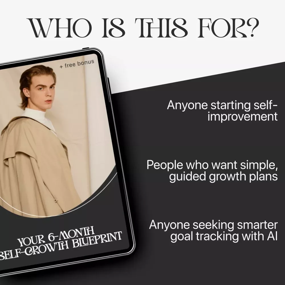 Your 6-Month Self-Growth Blueprint | 6 Month Self Growth Plan Digital Guide for Personal Development, Goal Setting & AI-Powered Reflection