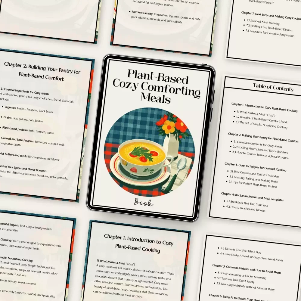 Plant-Based Cozy Comforting Meals | Digital Download Guide for Cozy Plant-Based Cooking, Vegan Comfort Food Recipes, Pantry Essentials, One-Pot Meals & Seasonal Meal Planning