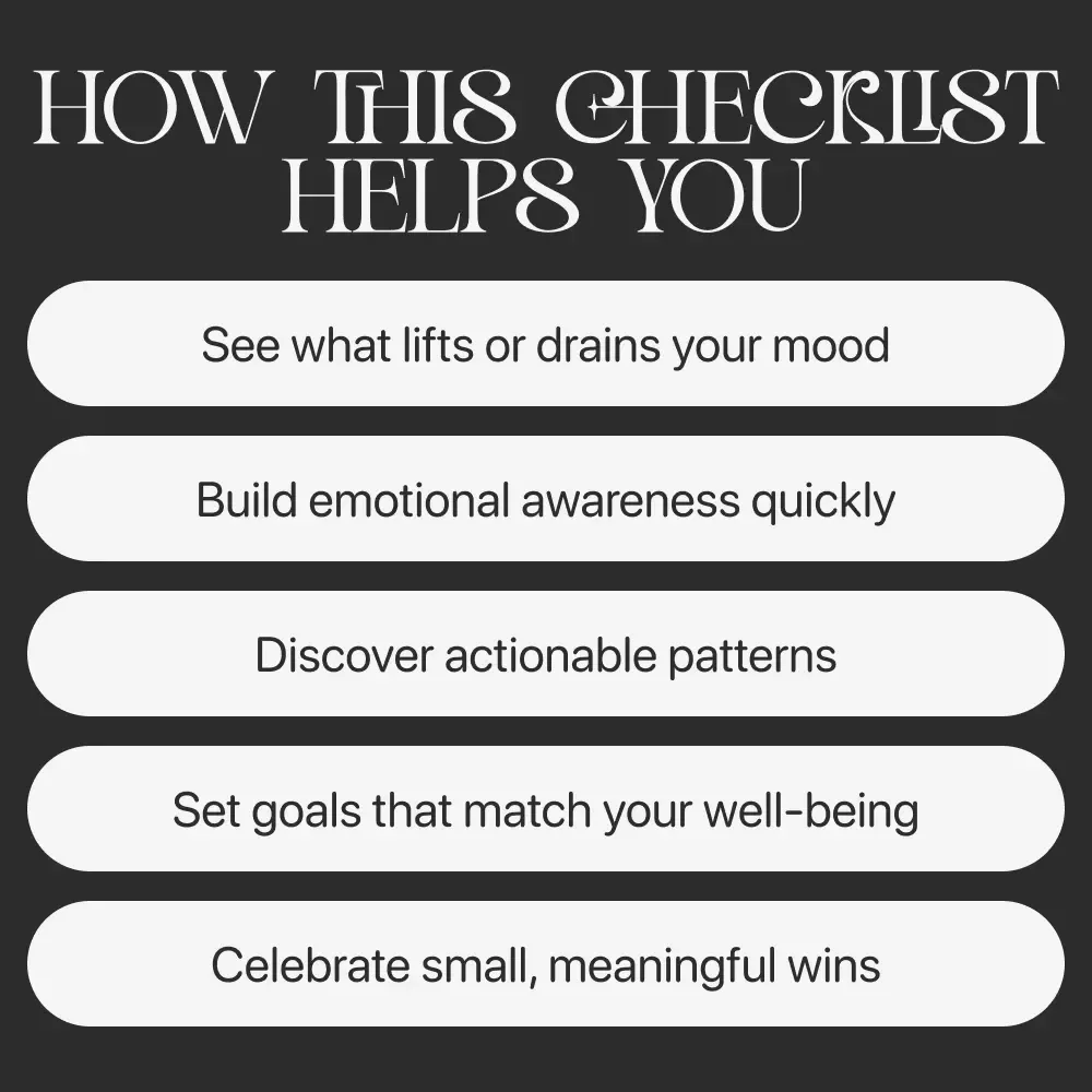 Mood Tracking for Personal Growth | Digital Checklist for Emotional Awareness, Self-Reflection, and Habit Building