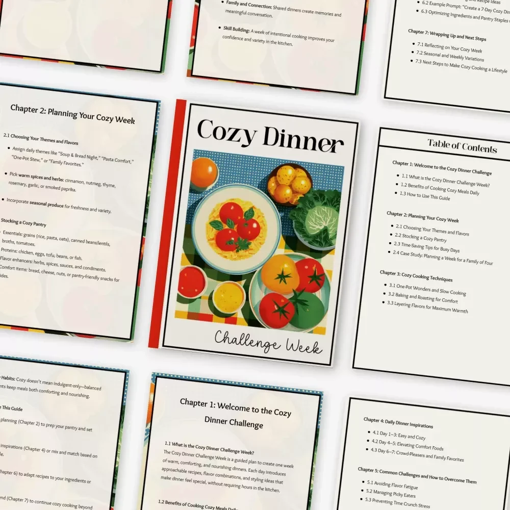 Cozy Dinner Challenge Week – 7 Day Cozy Cooking Challenge eBook, Family Dinner Meal Planning Guide, Comfort Food Recipes Planner, Printable Digital Download