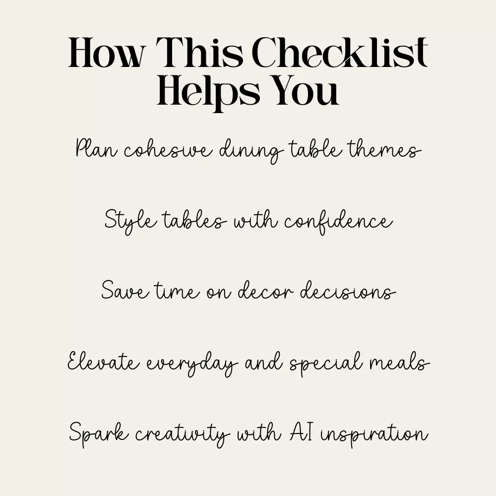 Dining Room Table Decor Checklist – Printable Guide for Elegant Dining Room Table Decor Ideas, Modern & Seasonal Tablescapes