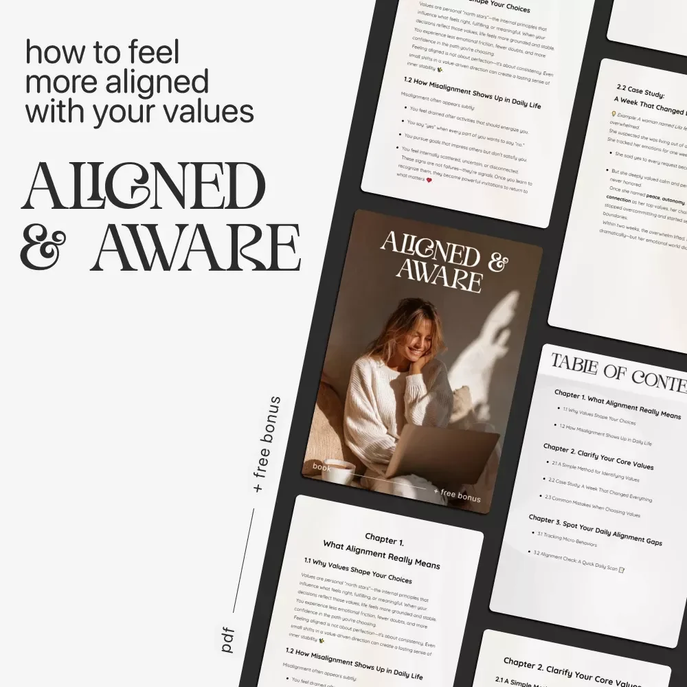 Aligned & Aware – A Practical Guide on How to Feel More Aligned With Your Values | Digital Self-Growth eBook | Personal Development & Clarity Workbook Download