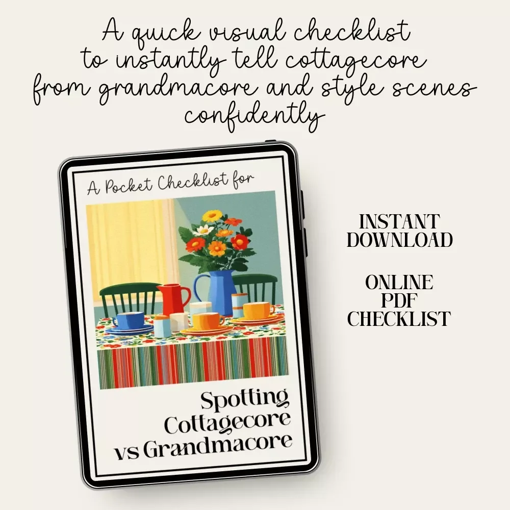 A Pocket Checklist for Spotting Cottagecore vs Grandmacore | Printable Aesthetic Style Guide | Cottagecore vs Grandmacore Cheat Sheet for Quick Visual ID