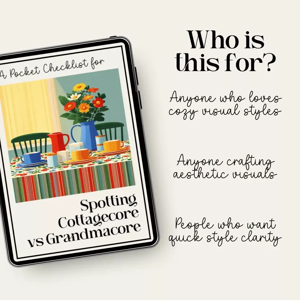 A Pocket Checklist for Spotting Cottagecore vs Grandmacore | Printable Aesthetic Style Guide | Cottagecore vs Grandmacore Cheat Sheet for Quick Visual ID