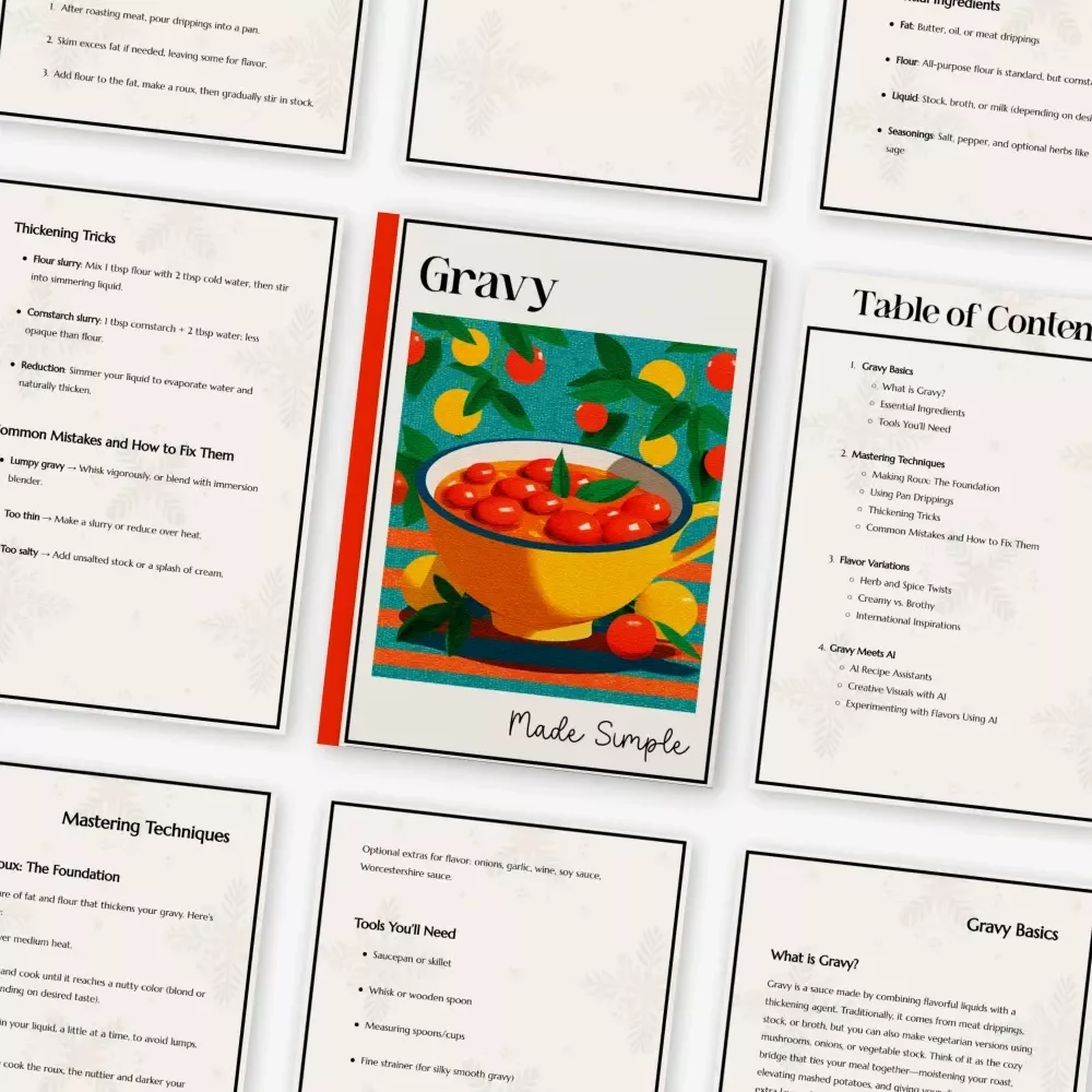 Gravy Made Simple – Digital Download Guide, Easy Gravy eBook for Beginners, Homemade Gravy Techniques, Flavor Variations & AI Cooking Tips
