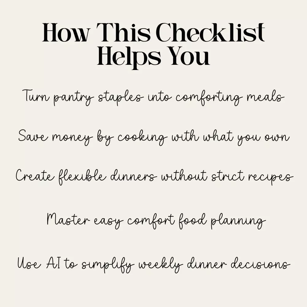 Planning a Cozy Dinner With Pantry-Staple Comfort Foods | Digital Dinner Planning Guide, Pantry Cooking Checklist, Easy Comfort Food Recipes, Meal Planning eBook