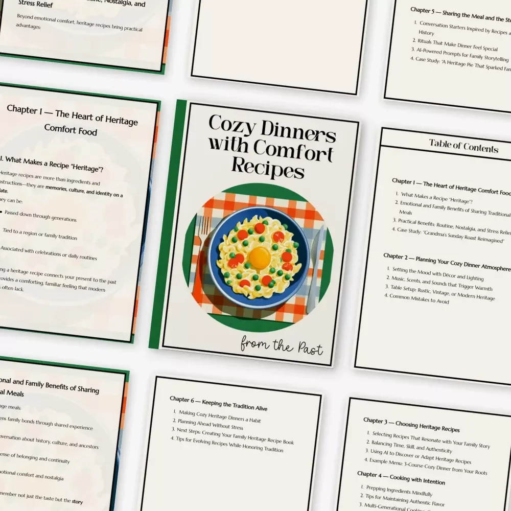 Cozy Dinners with Comfort Recipes from the Past — Heritage Comfort Food Guide, Cozy Dinner eBook, Traditional Recipe Planner, Vintage-Inspired Cooking Digital Download