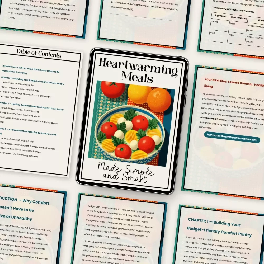 Heartwarming Meals Made Simple and Smart – Budget Cooking Guide, Healthy Comfort Food Ideas on a Budget, Smart Meal Planning with AI, Printable Digital Download