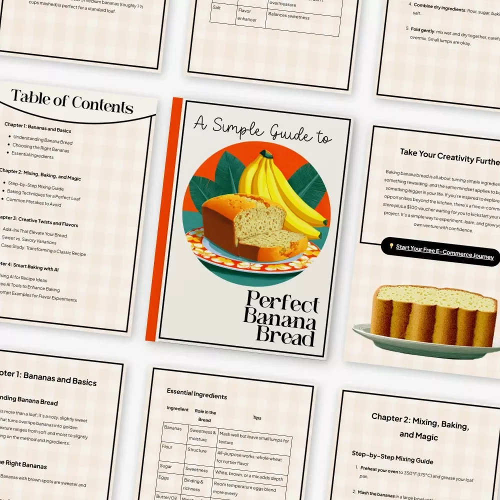 A Simple Guide to Perfect Banana Bread – Digital Download Baking Guide for Beginners, Easy Banana Bread eBook, Baking Tips, Creative Flavor Ideas, AI Baking Inspiration