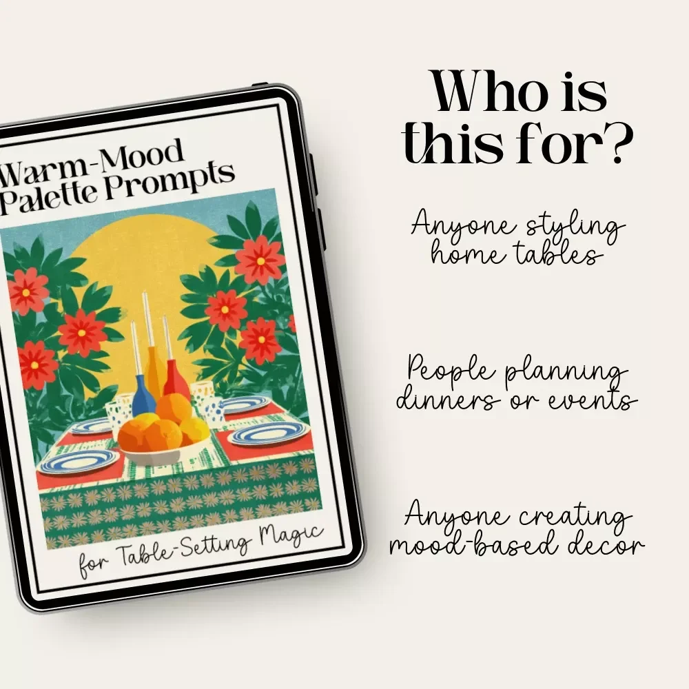 Warm-Mood Palette Prompts for Table-Setting Magic | Cozy Dining Color Checklist | how to ask ai to suggest color palettes for cozy table settings | Digital Download