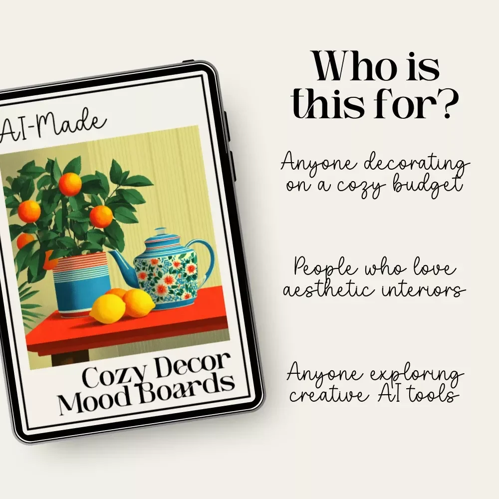 AI-Made Cozy Decor Mood Boards Checklist | how to use AI to generate cozy table decor mood boards | Digital Download for Tablescapes & Interior Styling