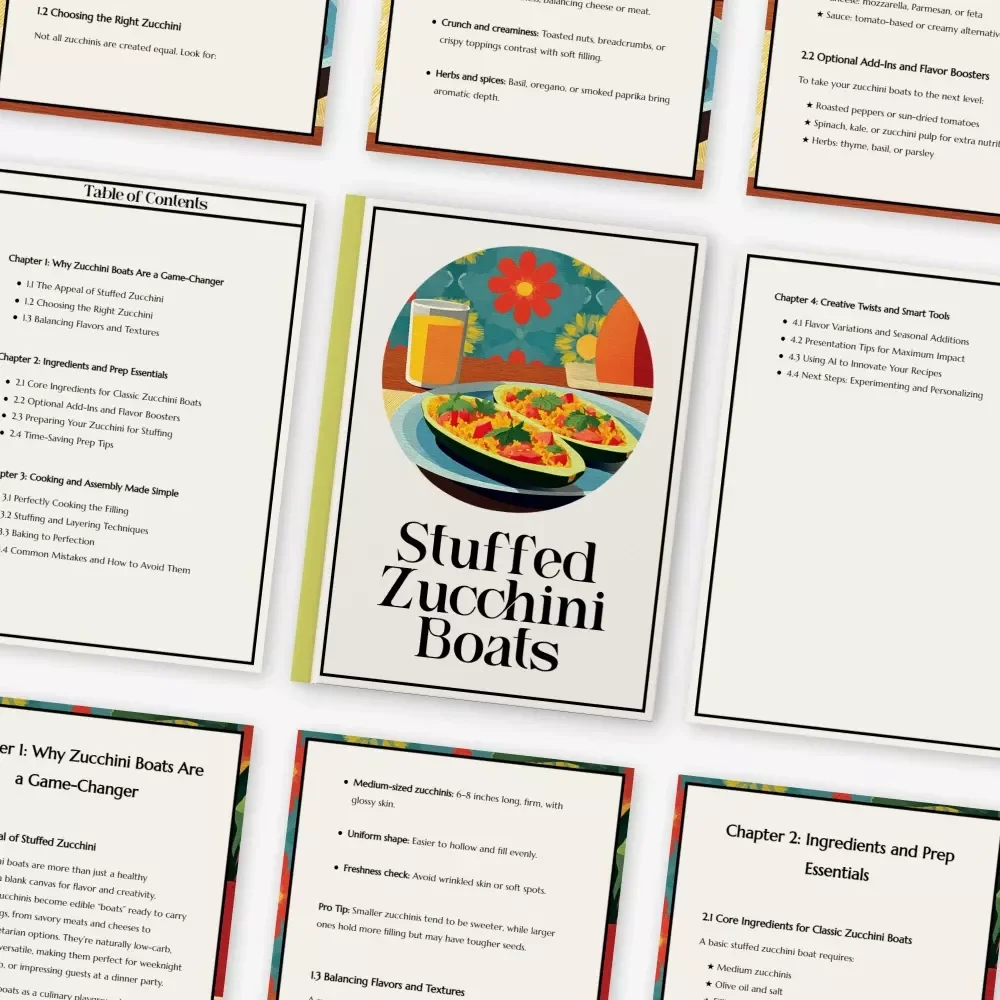 Stuffed Zucchini Boats | Printable Recipe Guide for Beginners | stuffed zucchini boats recipe | Easy Digital Download Cookbook-Style How-To