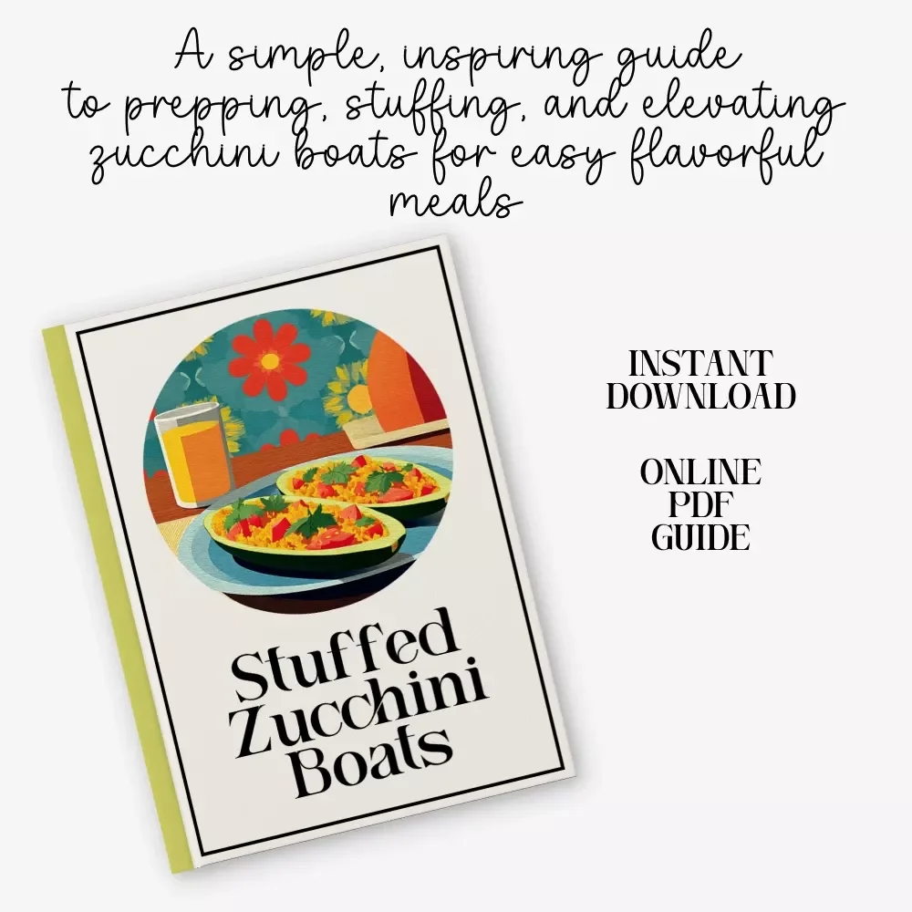 Stuffed Zucchini Boats | Printable Recipe Guide for Beginners | stuffed zucchini boats recipe | Easy Digital Download Cookbook-Style How-To