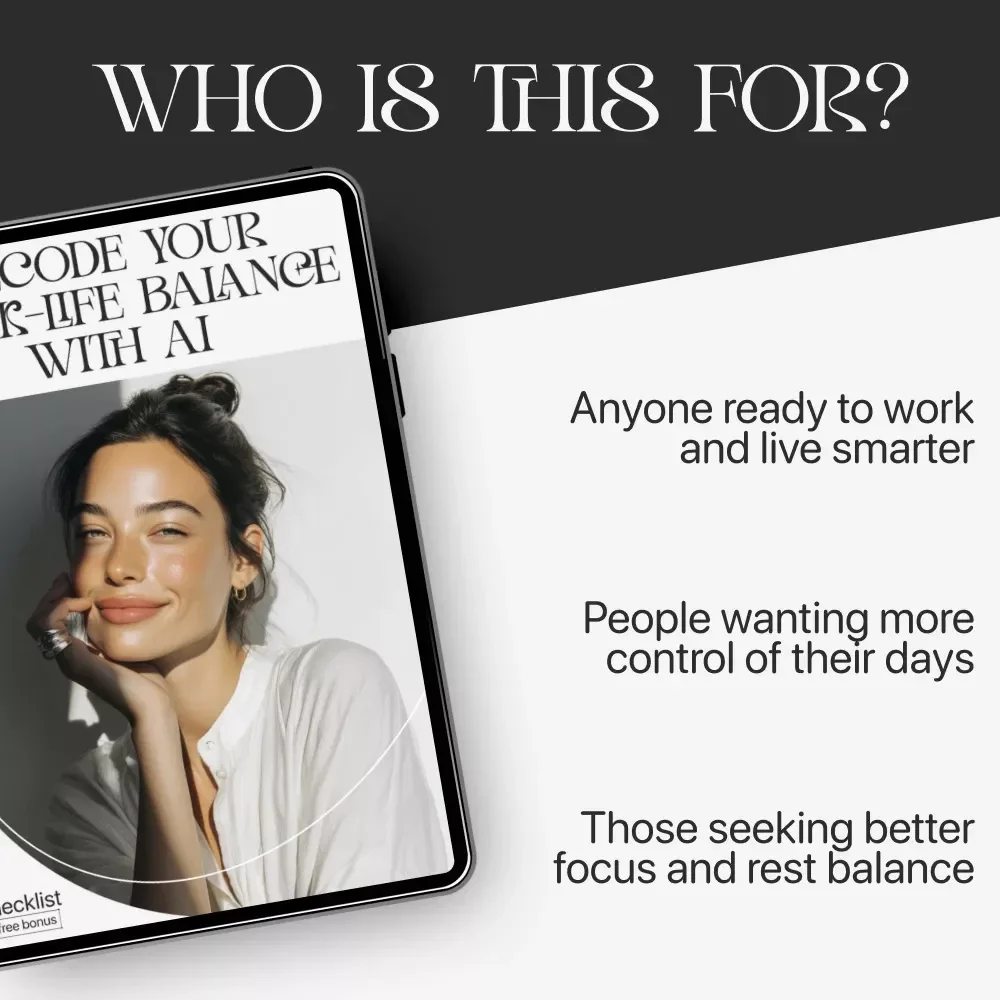 Decode Your Work-Life Balance with AI | Digital Productivity Checklist | Learn how to understand my work-life balance with AI | Printable Tracker for Time, Energy, and Focus