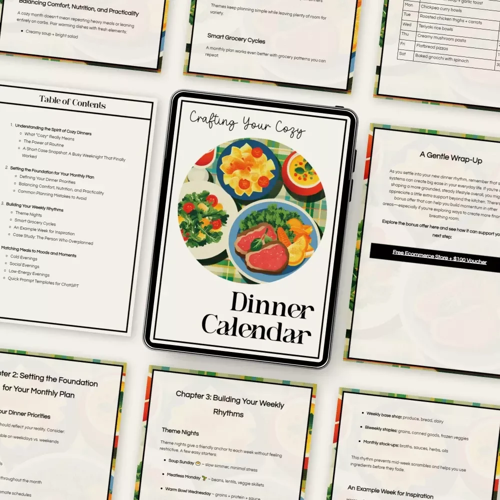 Crafting Your Cozy Dinner Calendar – Ebook Guide on How to Plan a Cozy Dinner Calendar for a Month | Cozy Meal Planning & AI Prompts for Busy Homes