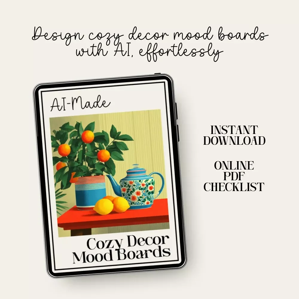 AI-Made Cozy Decor Mood Boards Checklist | how to use AI to generate cozy table decor mood boards | Digital Download for Tablescapes & Interior Styling