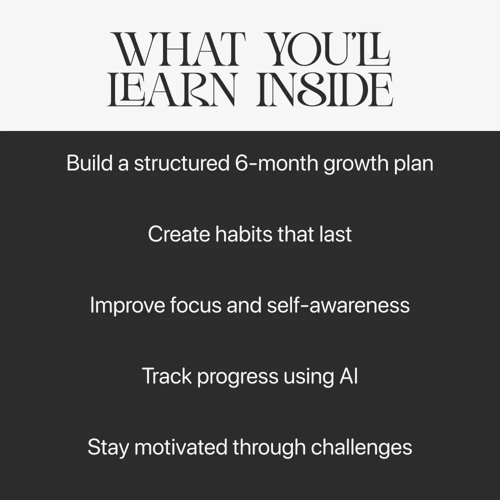 Your 6-Month Self-Growth Blueprint | 6 Month Self Growth Plan Digital Guide for Personal Development, Goal Setting & AI-Powered Reflection
