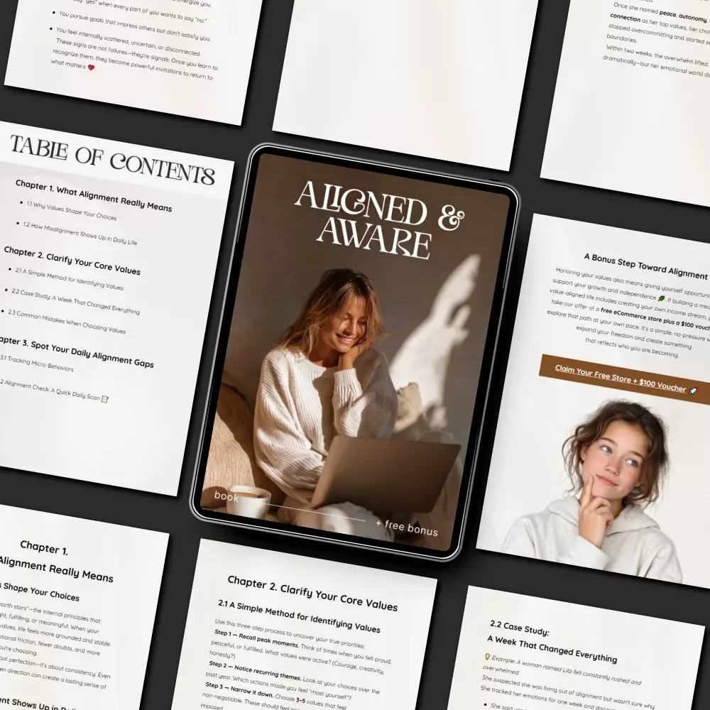 Aligned & Aware – A Practical Guide on How to Feel More Aligned With Your Values | Digital Self-Growth eBook | Personal Development & Clarity Workbook Download