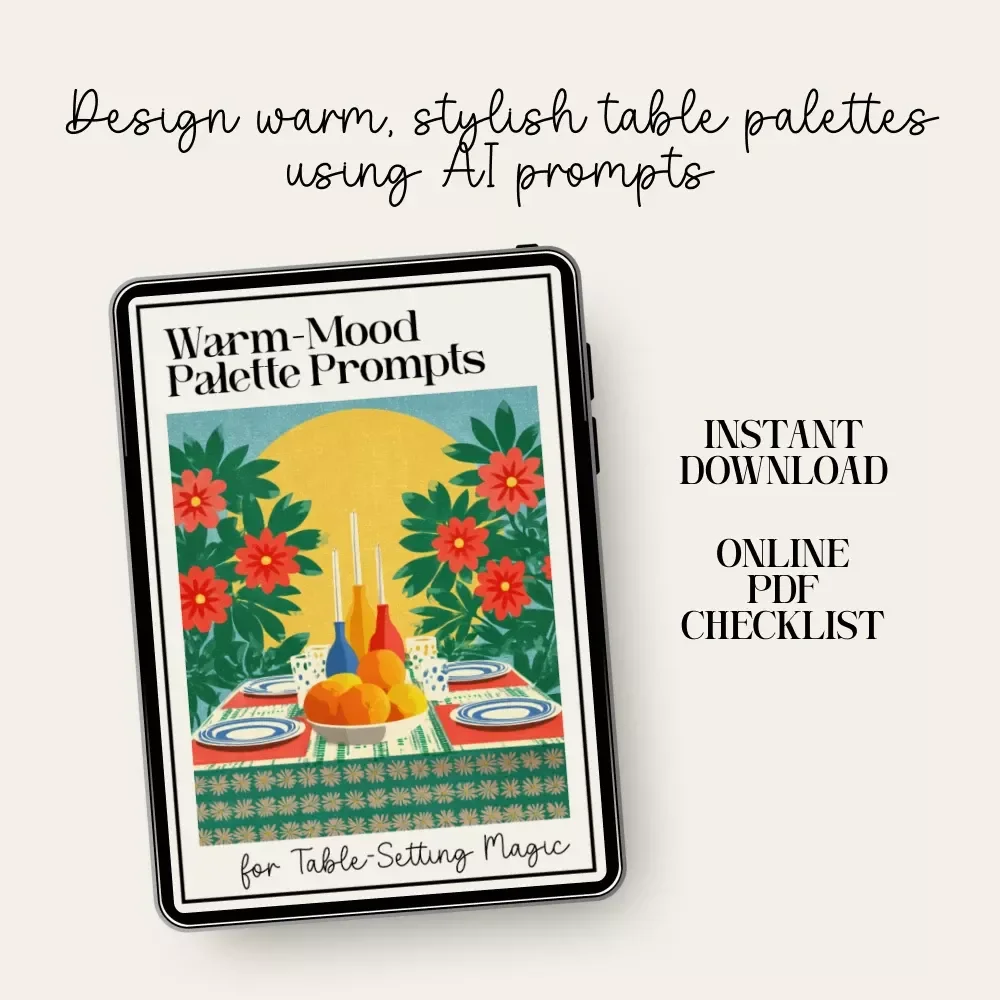 Warm-Mood Palette Prompts for Table-Setting Magic | Cozy Dining Color Checklist | how to ask ai to suggest color palettes for cozy table settings | Digital Download