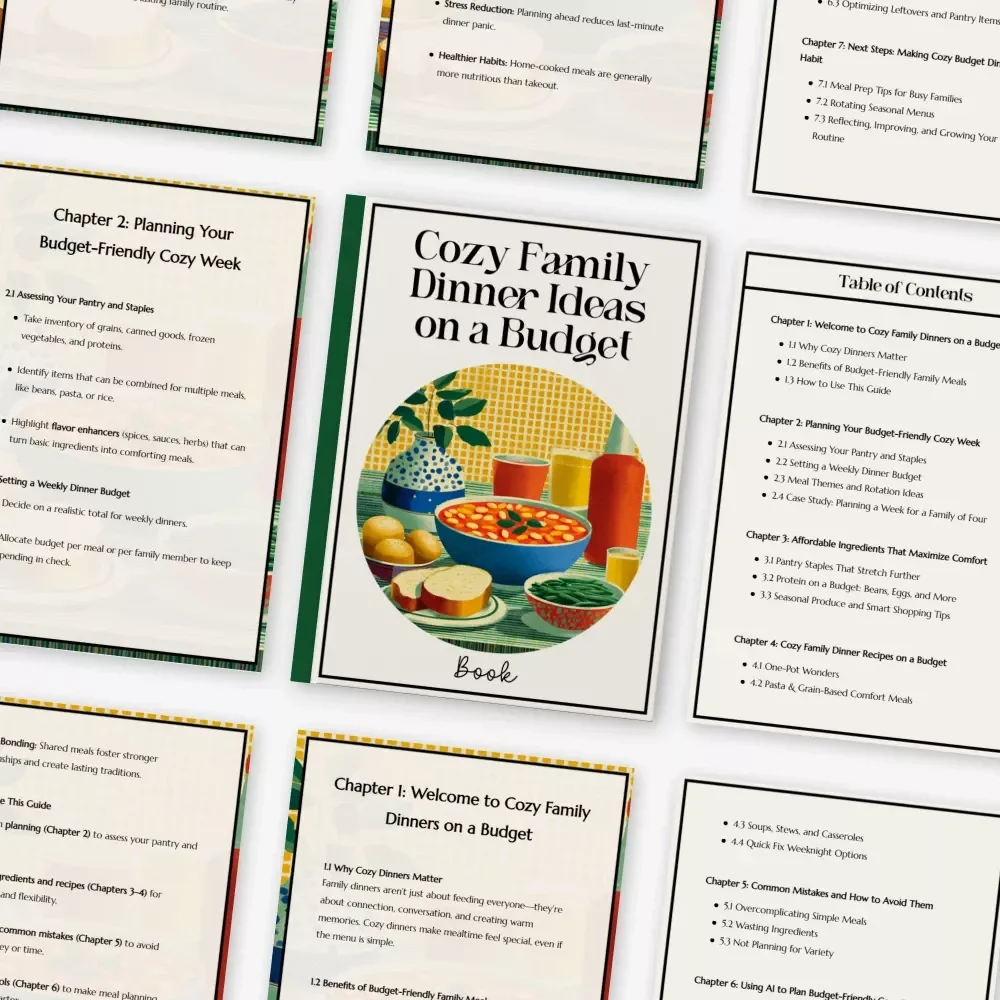 Cozy Family Dinner Ideas on a Budget | Budget-Friendly Family Meals eBook | Cozy Family Dinners Planner | Affordable Recipes Guide | Weekly Meal Planning for Families