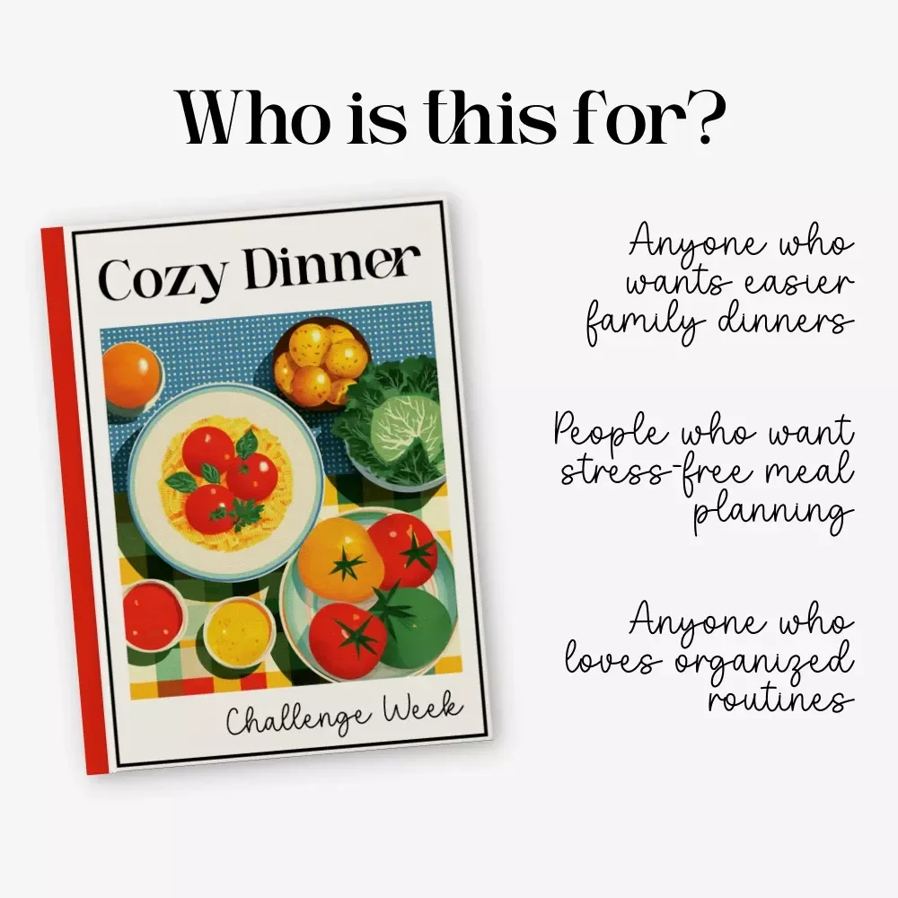 Cozy Dinner Challenge Week – 7 Day Cozy Cooking Challenge eBook, Family Dinner Meal Planning Guide, Comfort Food Recipes Planner, Printable Digital Download