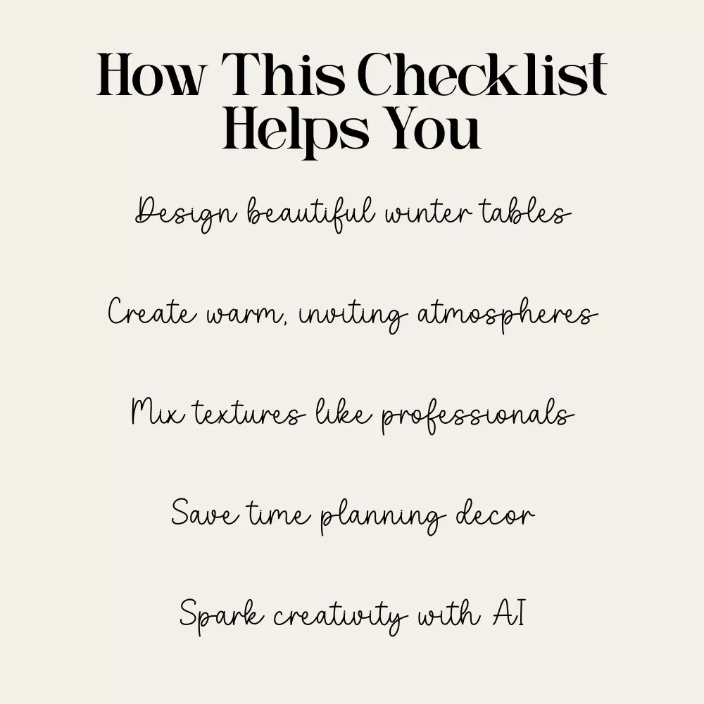 Warm Winter Dining Table Checklist | Cozy Holiday Tablescape Planner | warm winter dining table decor ideas | Digital Download