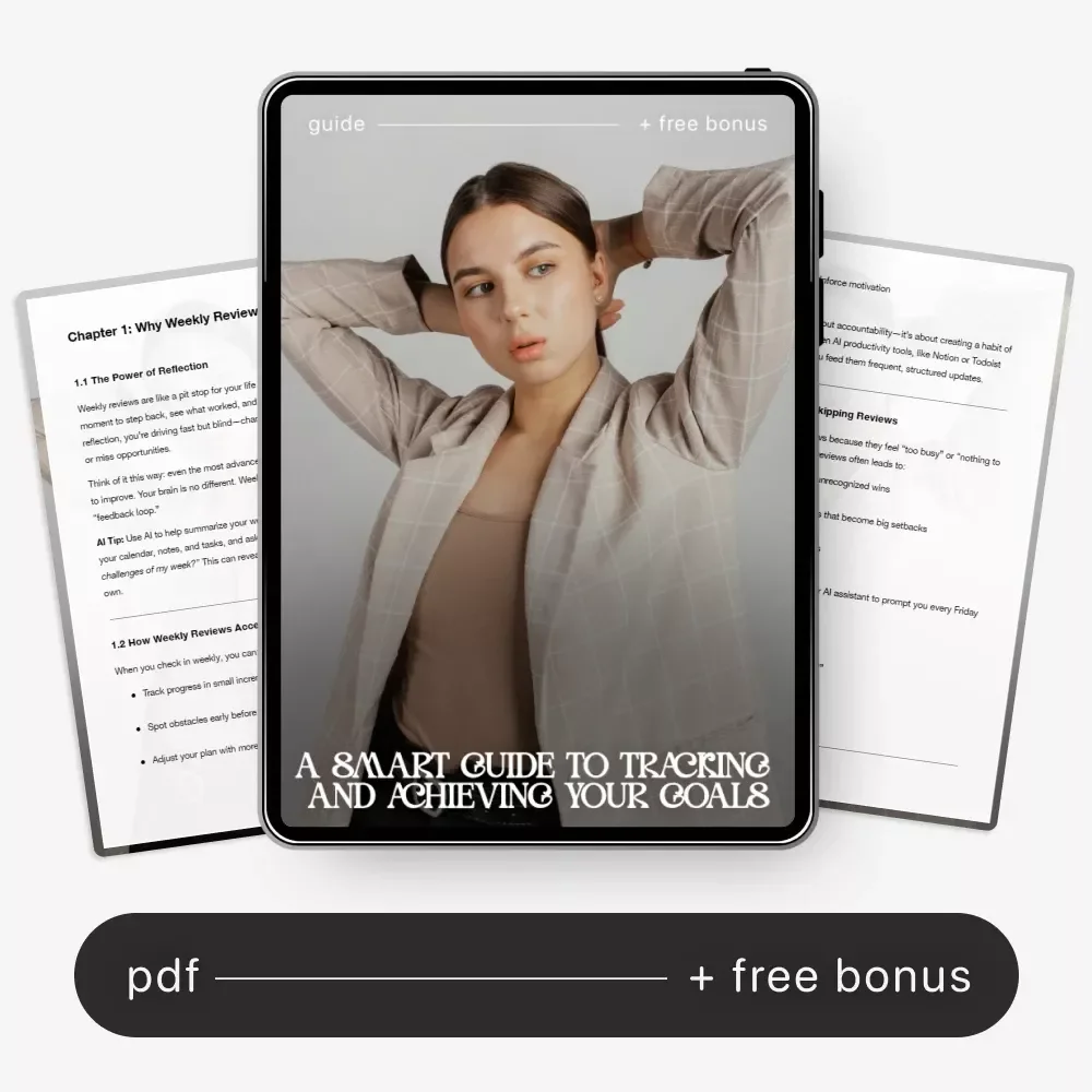 A Smart Guide to Tracking and Achieving Your Goals – AI Weekly Review System for Goals, eBook, Checklist, Productivity Guide