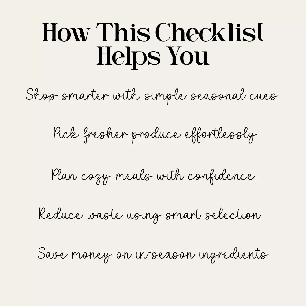 The Cozy-Season Produce Picker’s Playbook | Seasonal Produce Guide, Autumn & Winter Market Shopping Checklist, Cozy Cooking eBook for Home Cooks