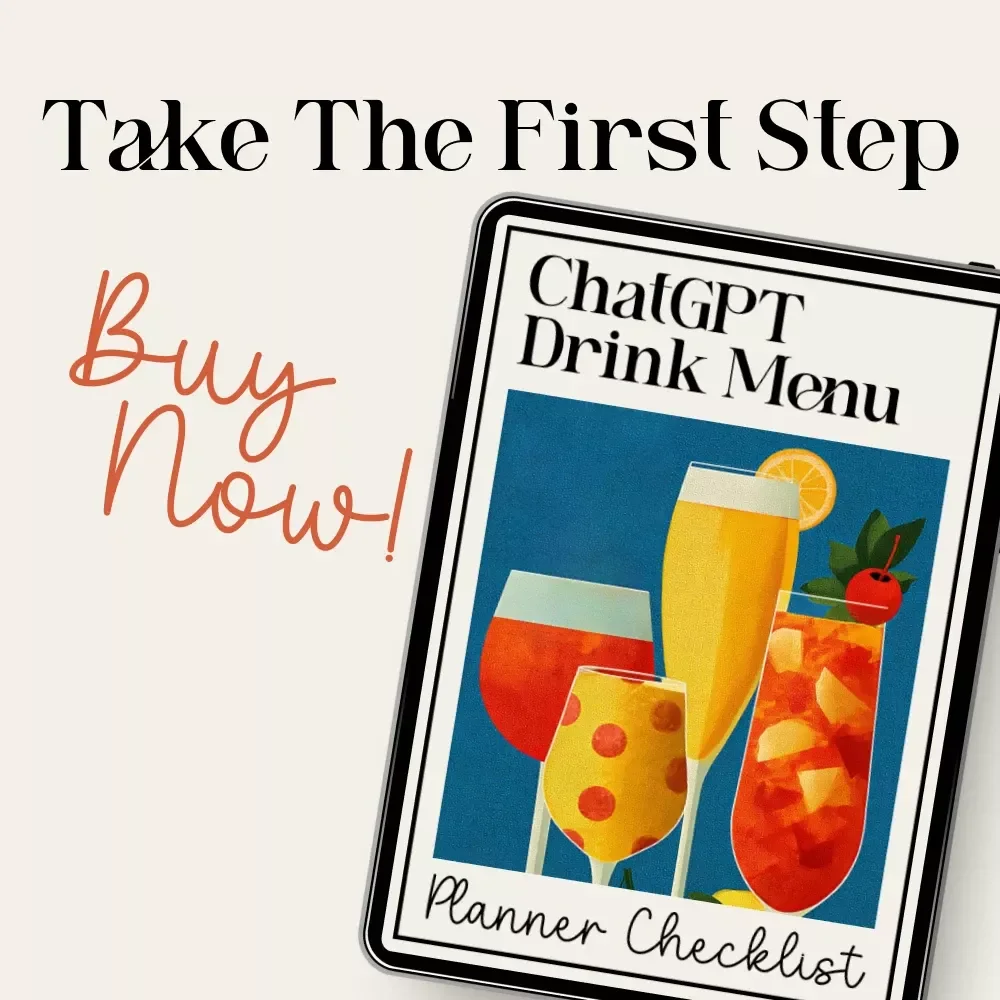 ChatGPT Drink Menu Planner Checklist | Digital Download | Event Beverage Guide | how to ask chatgpt to plan a drink menu | Party Drink Planning Checklist for Hosts & Creators