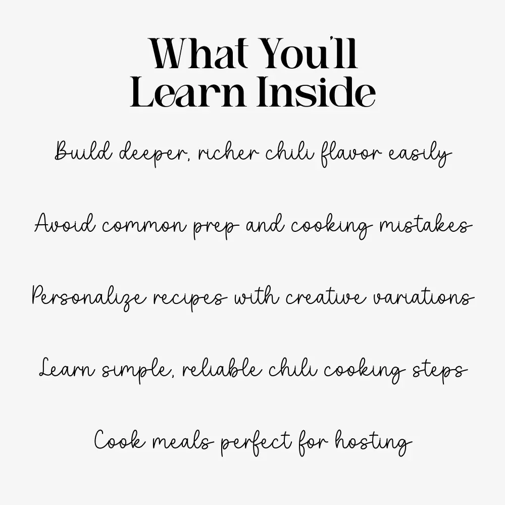Guide to Hearty, Flavorful Chili – Digital Download Recipe Guide, Chili Cookbook eBook, Beginner-Friendly Cooking Tips, Flavor-Building Techniques, Chili Variations & Meal Prep Ideas