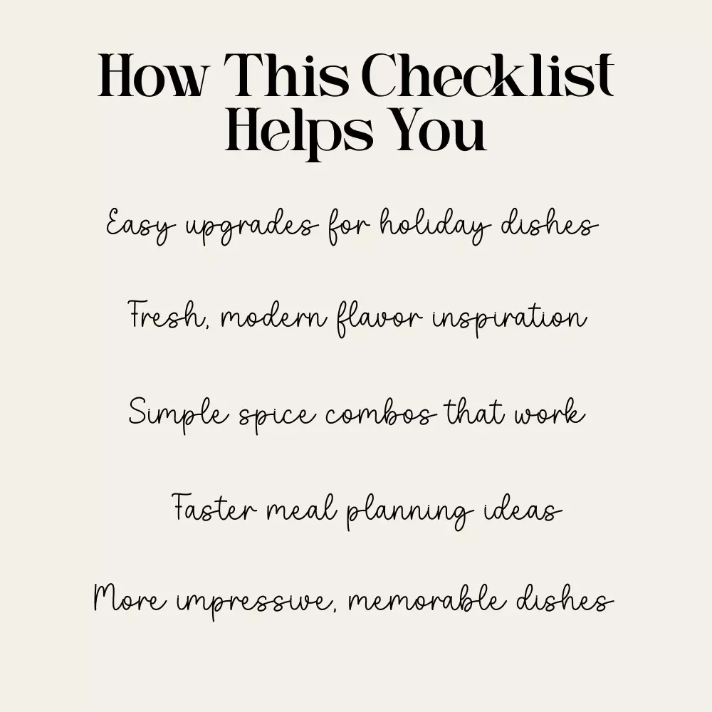 A Modern Twist Checklist for Classic Recipes | Digital Download Holiday Cooking Guide, Flavor Boosting eBook, Modern Spice Checklist for Classic Dishes