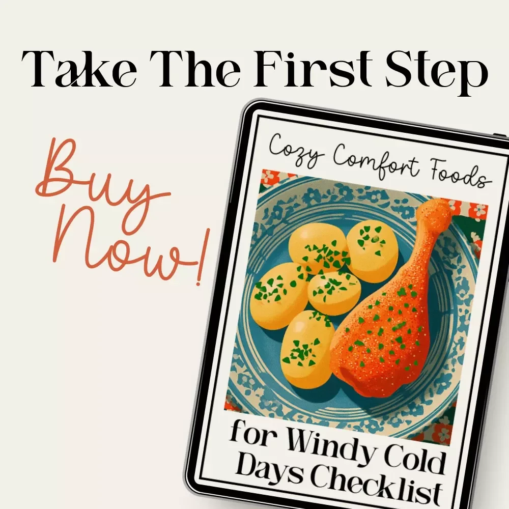 Cozy Comfort Foods for Windy Cold Days Checklist | Printable Meal Ideas Guide | Digital Download for what to serve on windy cold days | Cold-Weather Comfort Food Planner