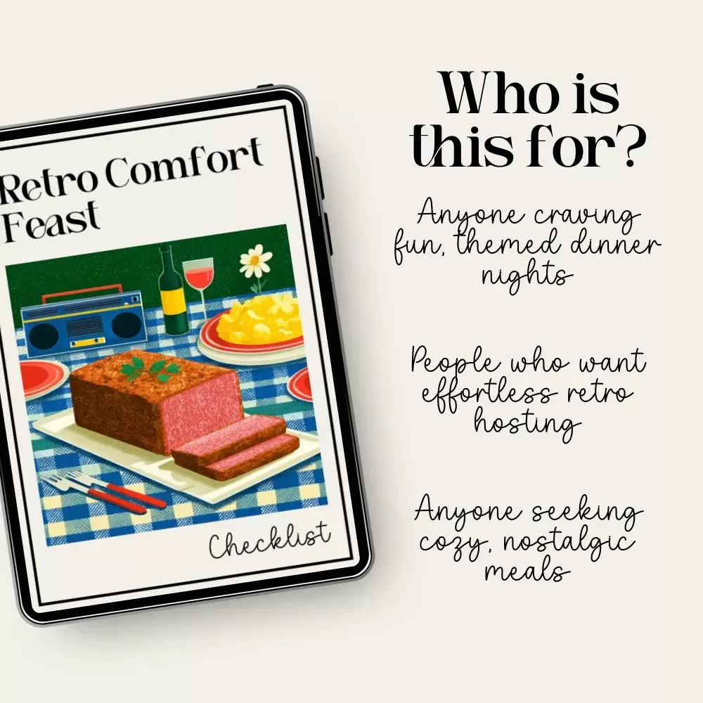 Retro Comfort Feast | Printable Checklist for How to Plan a Retro Comfort Food Themed Dinner | Vintage-Inspired Party Guide | Digital Download