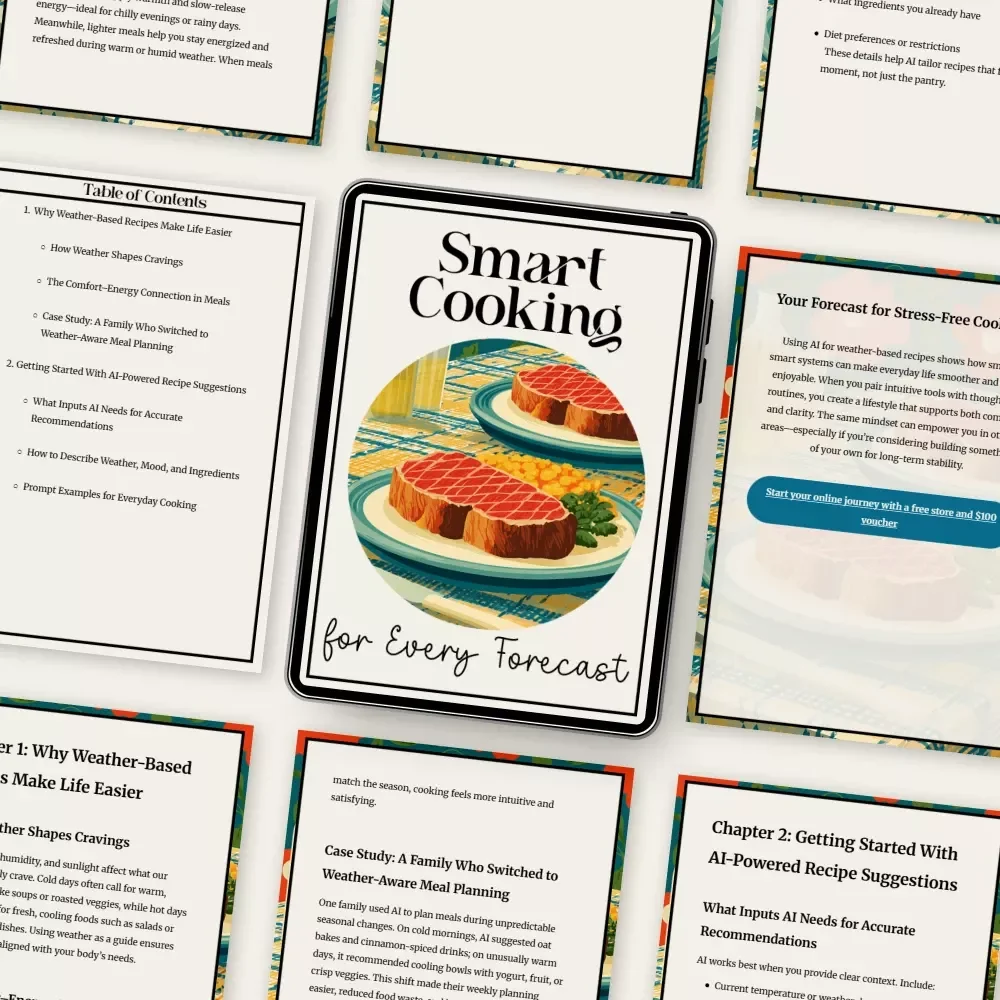 Smart Cooking for Every Forecast – Weather-Based Recipe Guide, AI Meal Planning Tips, how to use ai for weather-based recipes, Seasonal Menu Builder, Digital Download